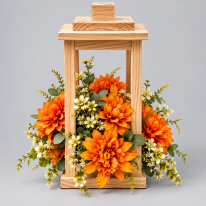 Burnt orange wooden lantern 30cm