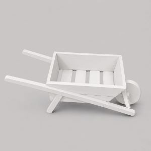 WHITE WOODEN WHEELBARROW