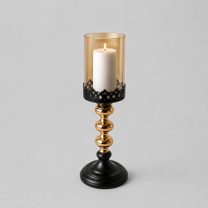Black & gold large candle holder