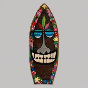 Tiki surfboard face